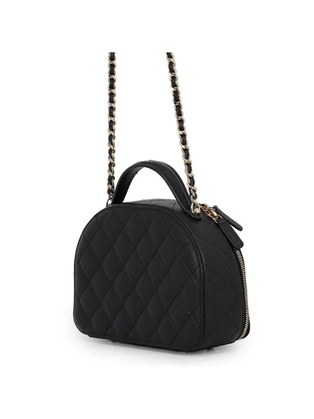 Chanel Chain Shoulder Bag Quilted CC Logo Caviar Leather Black